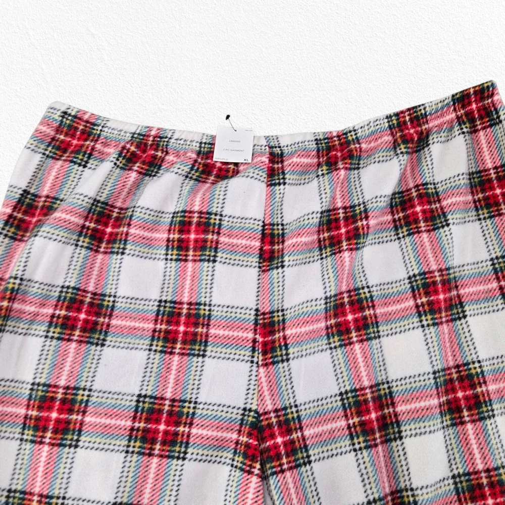 Lauren Ralph Lauren Ivory Red Green Tartan Plaid Fleece Pajama Set Size XL NWT